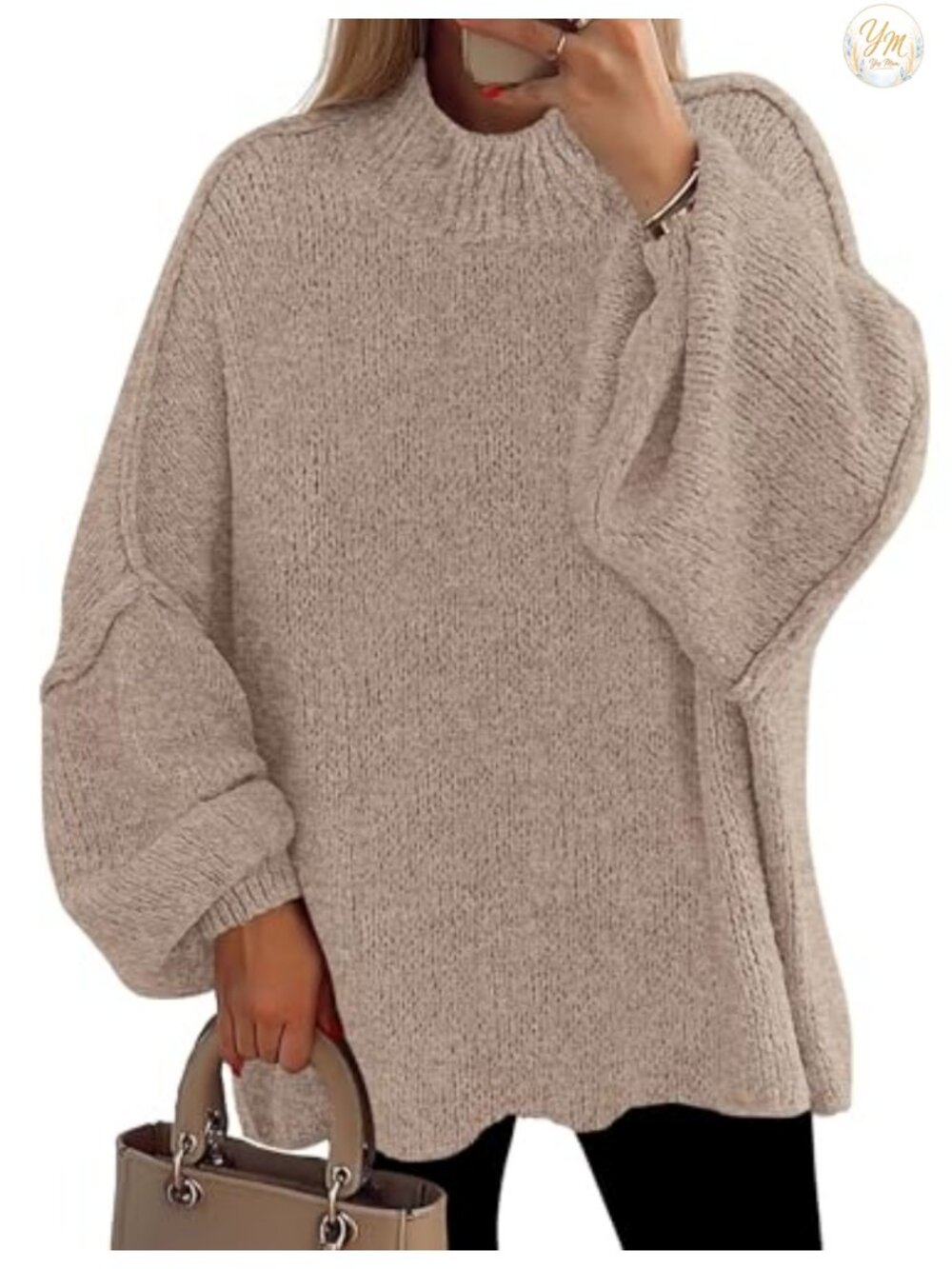 Women's Oversized Chunky Knit Pullover Sweater Mock Neck Long Sleeve Cozy Fall